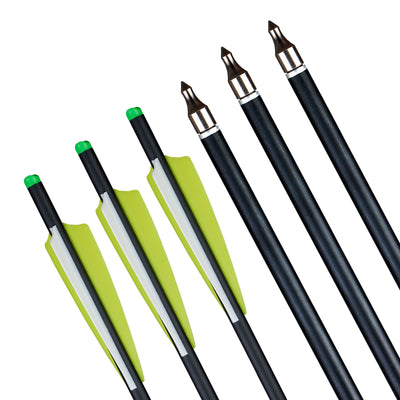 12x 20" OD 8.8mm ID 7.6mm Carbon Crossbow Arrows 4" Blue White Vanes Replaceable Tips