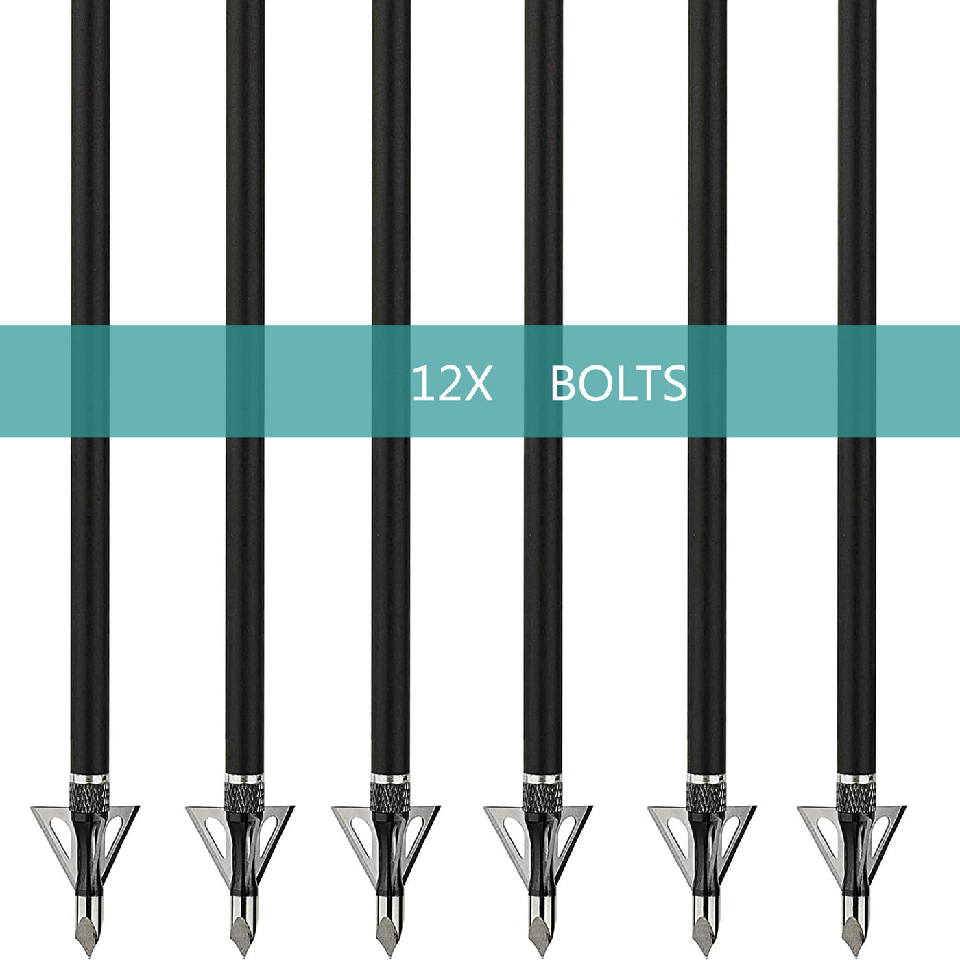 12X 20" Carbon Crossbow Bolts Arrows with 4" Vanes Replaced Arrowhead Tip with 6pcs 100grain Hunting Broadheads