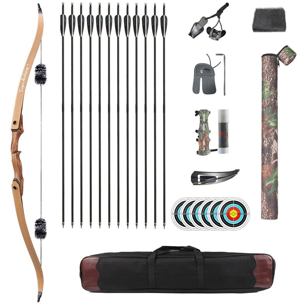 60 Archery 25-50lbs Takedown Recurve Bow Carbon Arrows Kit Wood Riser –