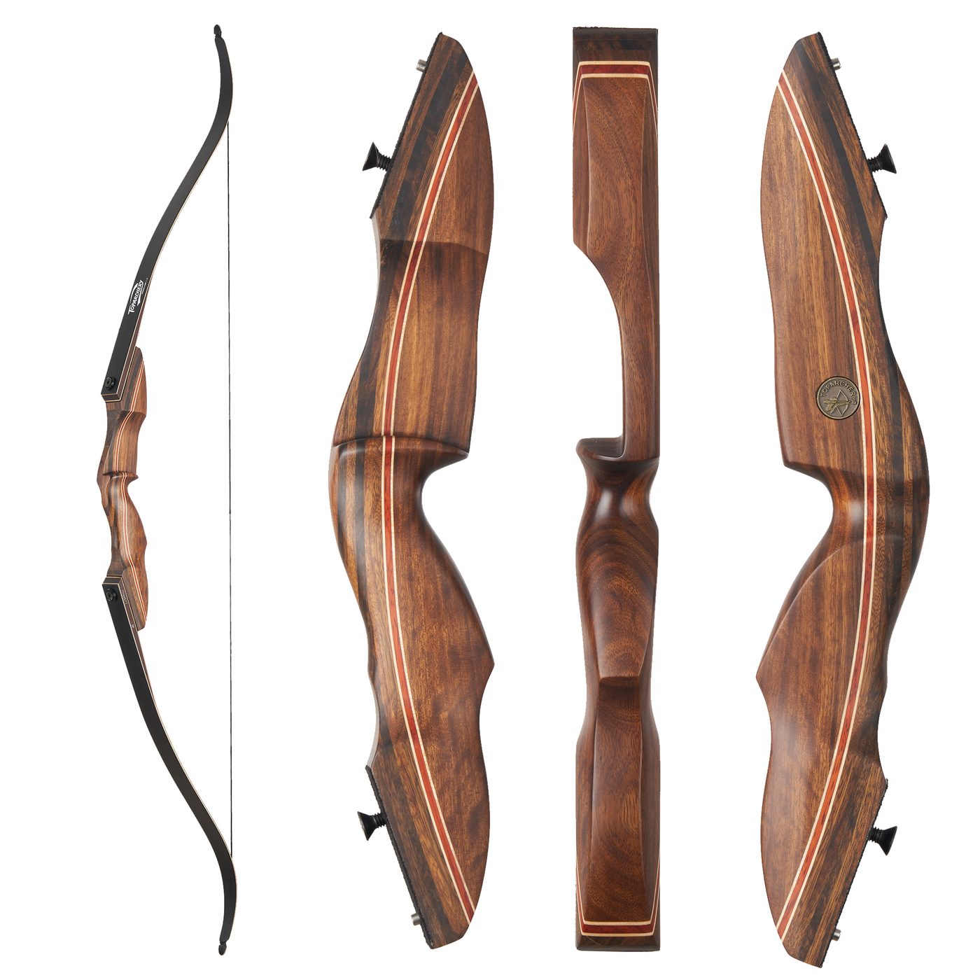 60" Ebony Bow 25-60lbs Black Limbs Wood Laminated Takedown Recurve Archery Bow Right Hand