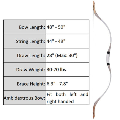 30-70lbs 51" Traditional Recurve Bow Archery Mongolian Style Horsebow White Cow Leather Hunting