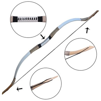 30-70lbs 51" Traditional Recurve Bow Archery Mongolian Style Horsebow White Cow Leather Hunting