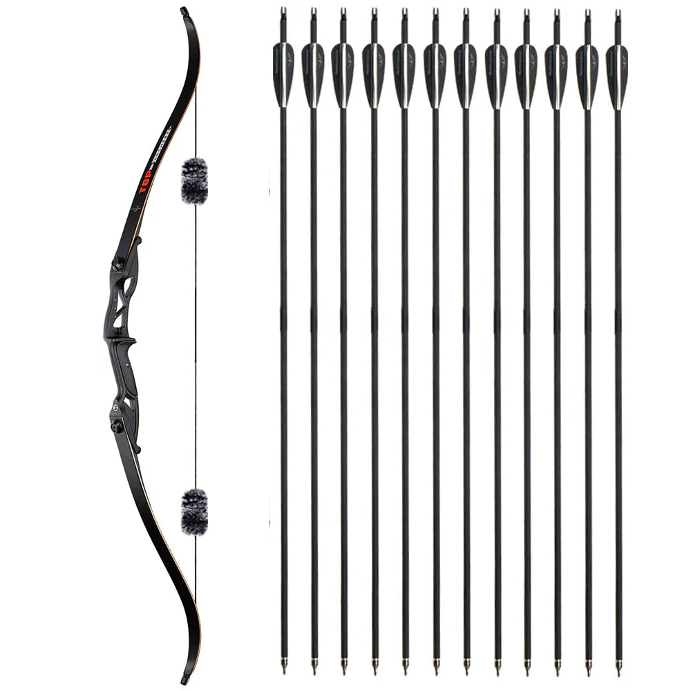 56" TopArchery Takedown Archery Recurve Bow Carbon Arrows Kit Aluminum Riser Accessories Hunting 18-50lbs