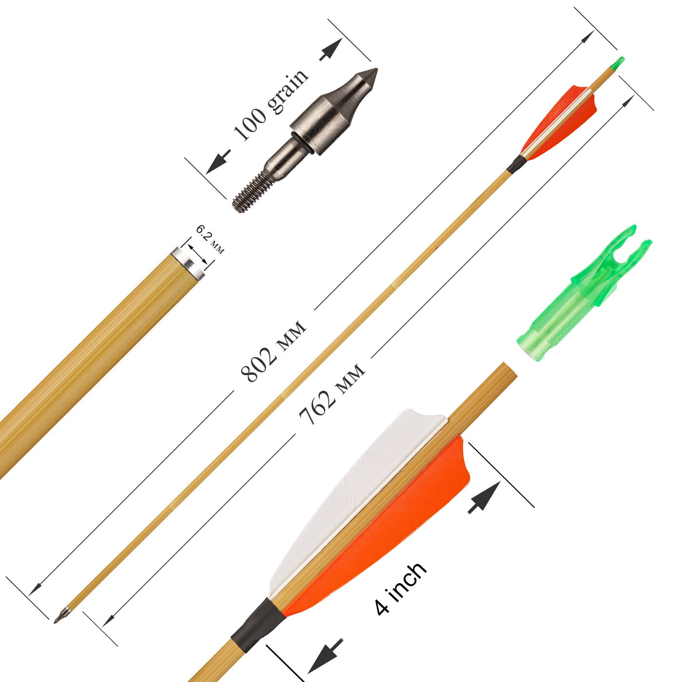 31.5" Wood/Bamboo Coated Carbon Archery Arrows Turkey Feathers Target Shooting For Recurve Compound Bow