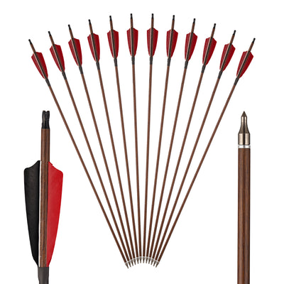 31.5" Wood/Bamboo Coated Carbon Archery Arrows Turkey Feathers Target Shooting For Recurve Compound Bow