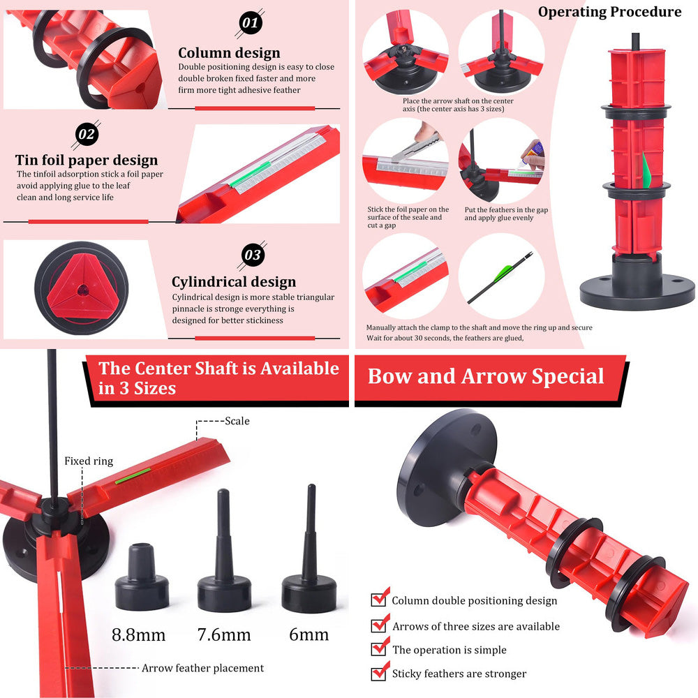 Plastic Red Adjustable DIY Archery Arrow Shaft Clamp Fletching Jig Tool