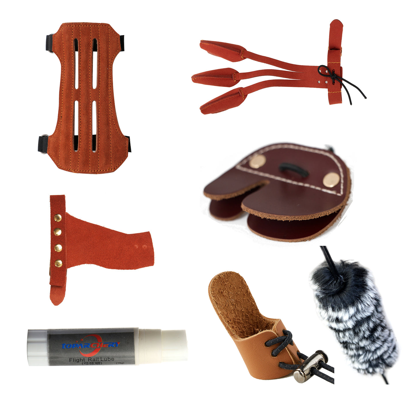 Archery Protective Gears Set Armguard Finger Tab Hand Glove Thumb Ring Wax