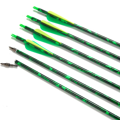 WAREBEST 31.5" Carbon Archery Arrows Green Yellow Fletching Green Camouflage Shaft Spine 500