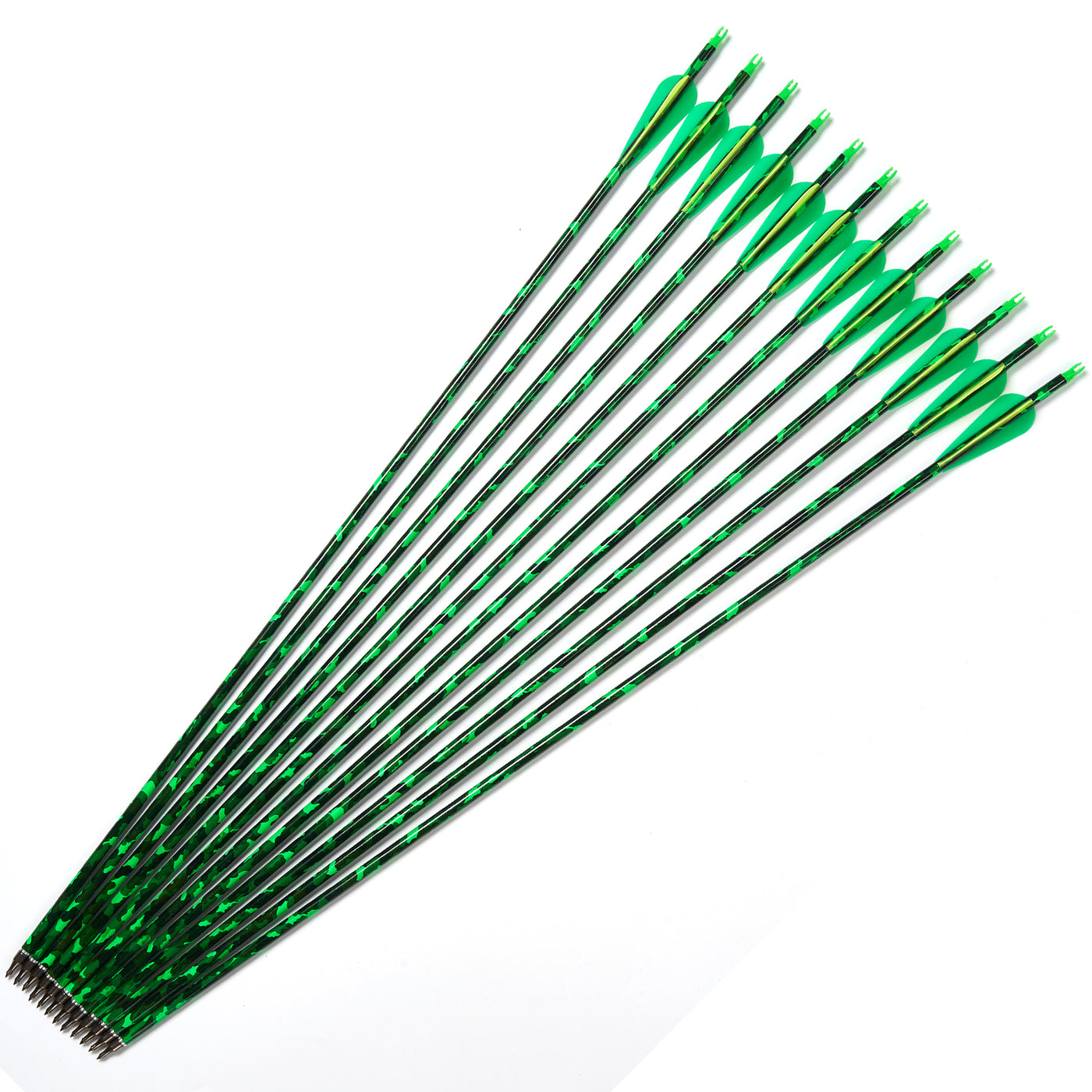 WAREBEST 31.5" Carbon Archery Arrows Green Yellow Fletching Green Camouflage Shaft Spine 500