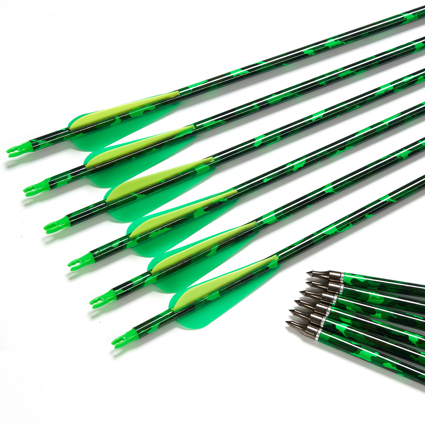 WAREBEST 31.5" Carbon Archery Arrows Green Yellow Fletching Green Camouflage Shaft Spine 500
