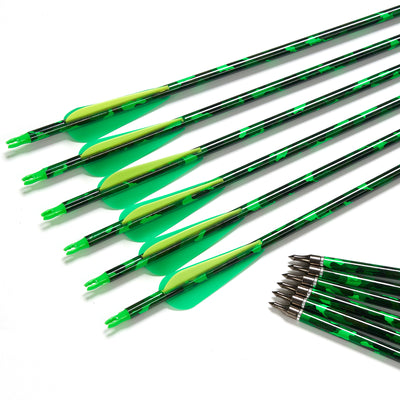 WAREBEST 31.5" Carbon Archery Arrows Green Yellow Fletching Green Camouflage Shaft Spine 500