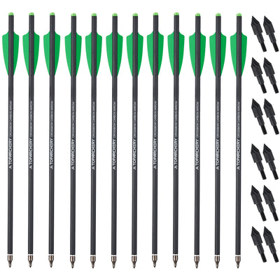 12x 16" Carbon Crossbow Bolts Archery Arrows with 12x Carbon Steel Spiral Arrowheads For Hunting Practice