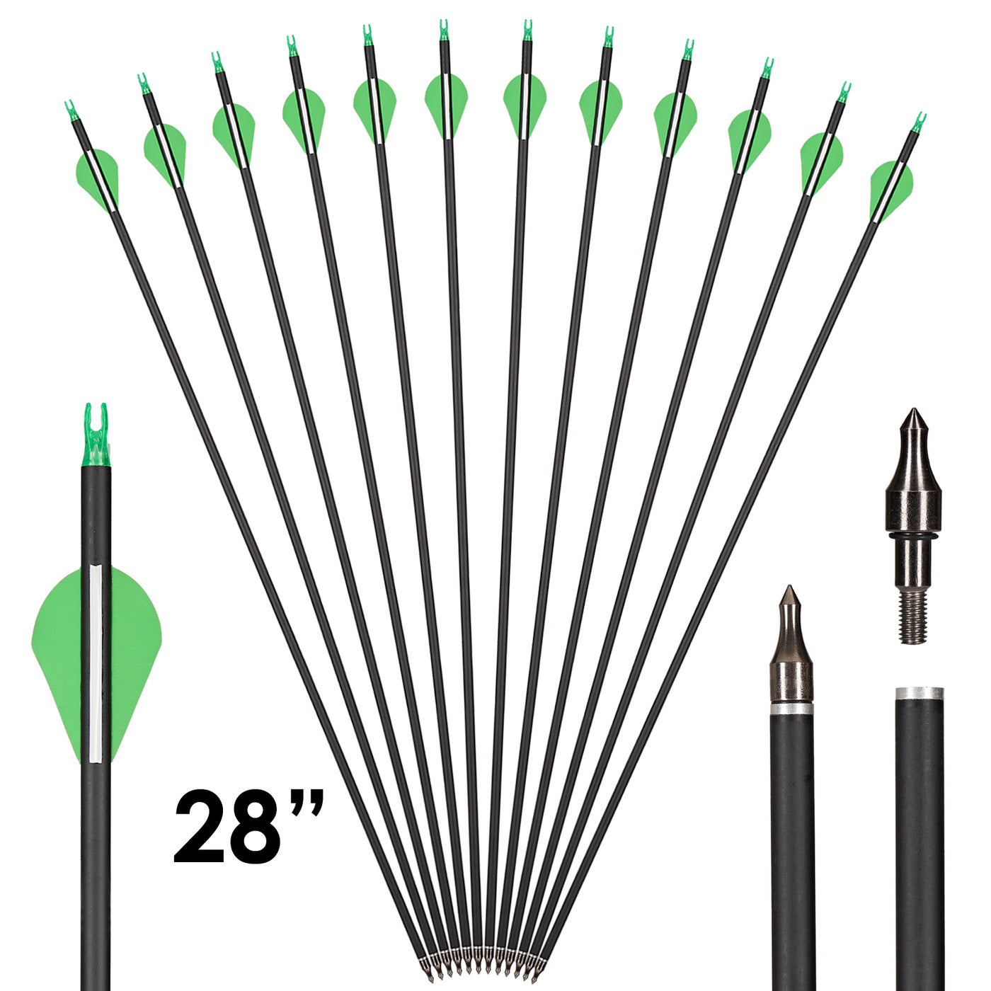 6-Pack 27-Inch Carbon Arrows - Spine 500, Removable Tips, 2" Vanes For Compound & Recurve Bows