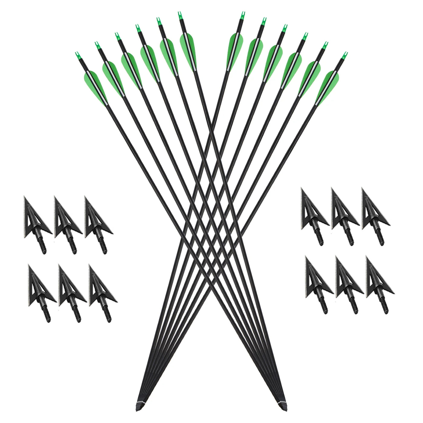 12pcs 31" Hunting Carbon Arrows 12pcs Broadheads Outdoor Archery