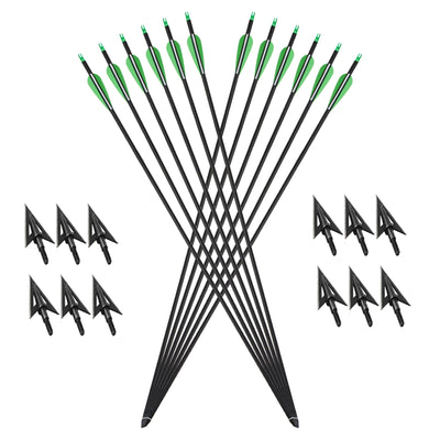 12pcs 31" Hunting Carbon Arrows 12pcs Broadheads Outdoor Archery