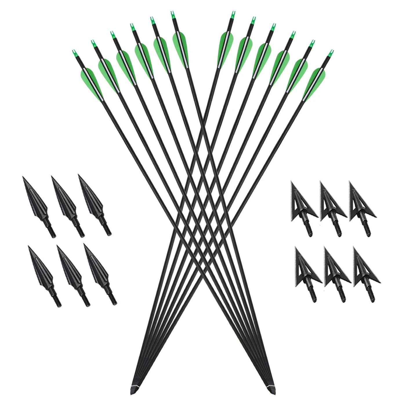 12pcs 31" Hunting Carbon Arrows 12pcs Broadheads Outdoor Archery