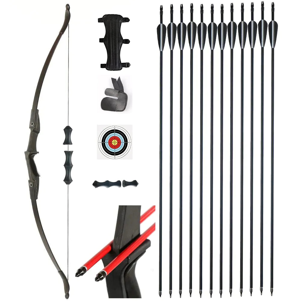 57" Ambidextrous Takedown Recurve Bow with 12x Carbon Arrows Finger Savers Recreational Camping Hiking