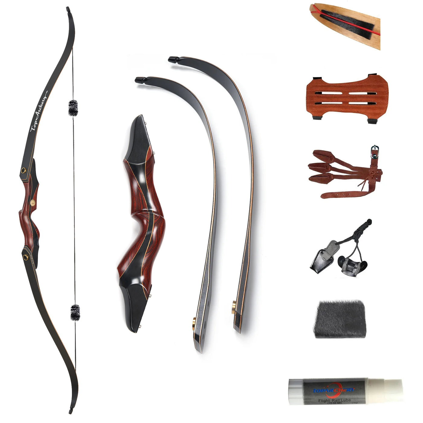 60" Laminated 25-50lbs Takedown Recurve Bow Red Riser Armguard Finger Tab Limb Saver Arrow Rest Stringer Wax