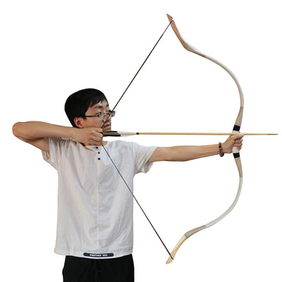 30-70lbs 51" Traditional Recurve Bow Archery Mongolian Style Horsebow White Cow Leather Hunting