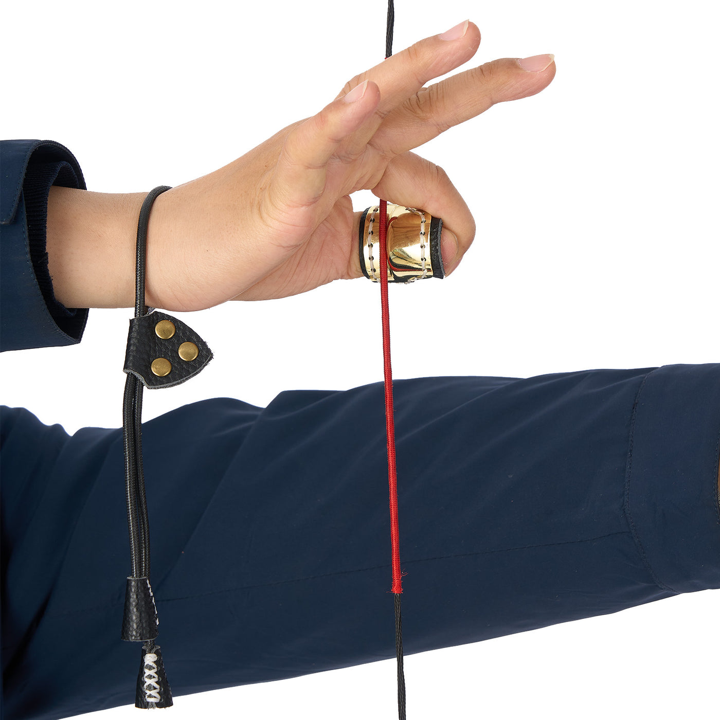 Leather Brass Archery Thumb ring with Wrist Strap for Recurve Traditional Bow Target Hunting