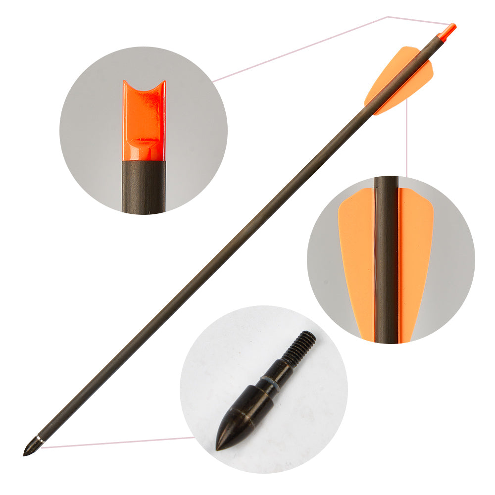 12x 15" OD 7.5mm ID 6.2mm Pure Carbon Crossbow Bolts Arrows 2" Shield Green/Orange Vanes