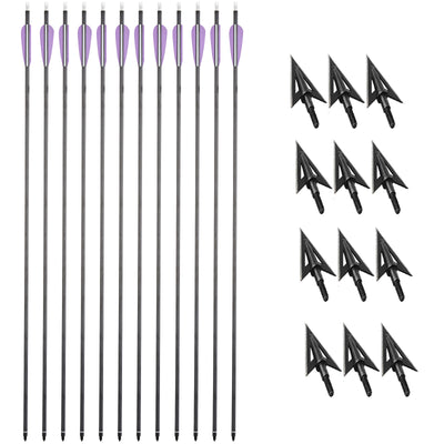 12pcs 31" Hunting Carbon Arrows 12pcs Broadheads Outdoor Archery