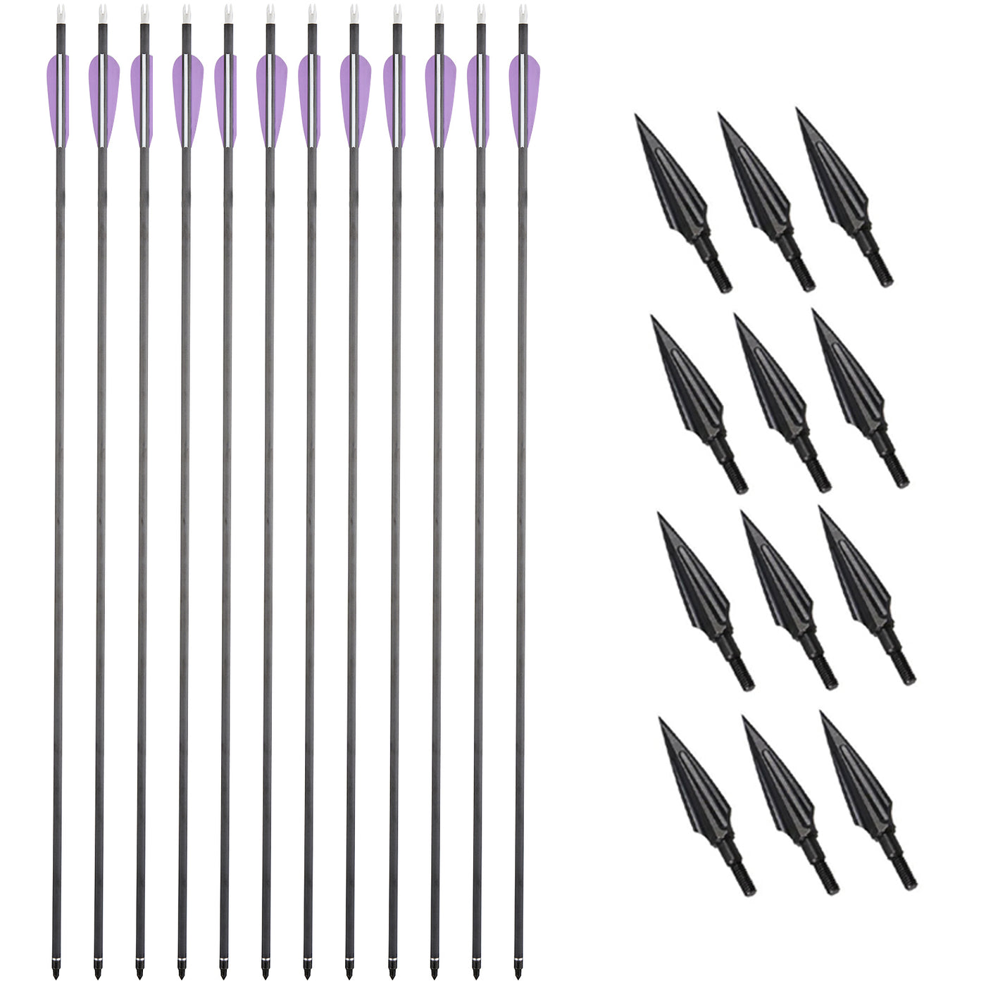 12pcs 31" Hunting Carbon Arrows 12pcs Broadheads Outdoor Archery