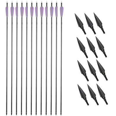 12pcs 31" Hunting Carbon Arrows 12pcs Broadheads Outdoor Archery
