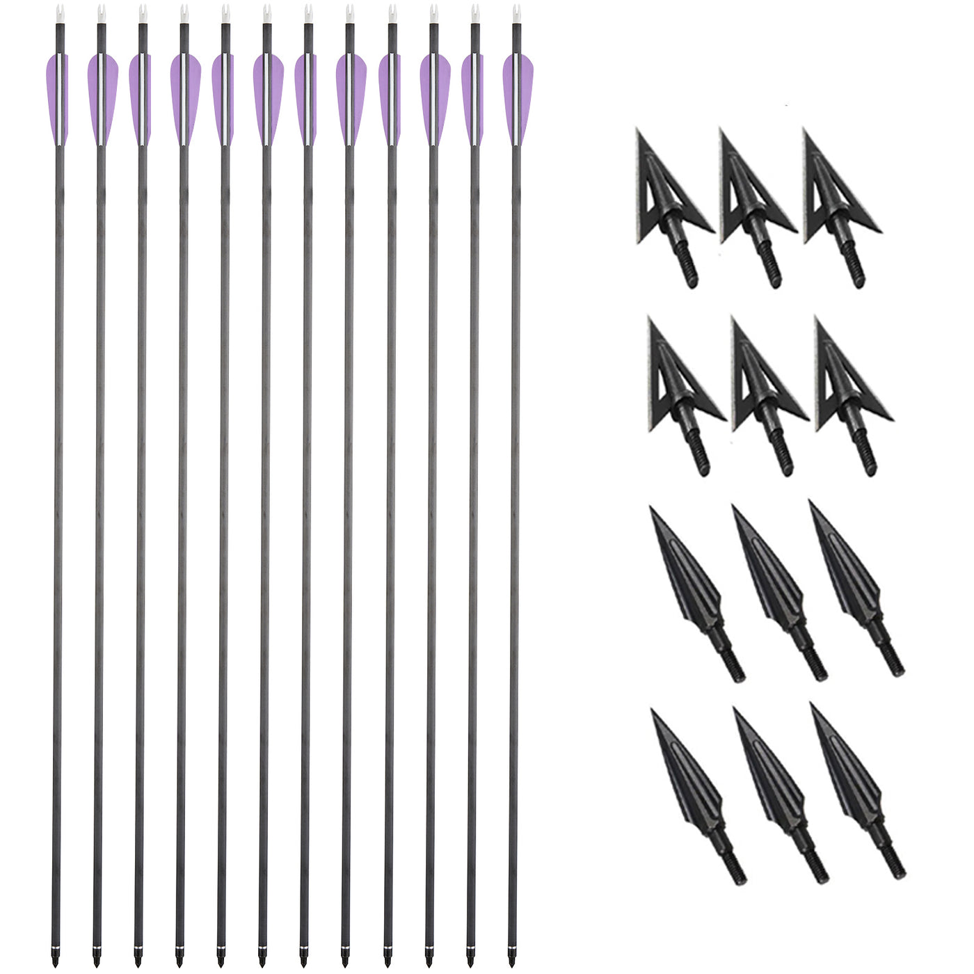 12pcs 31" Hunting Carbon Arrows 12pcs Broadheads Outdoor Archery