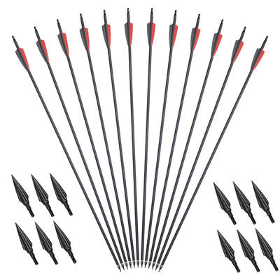 12pcs 31" Hunting Carbon Arrows 12pcs Broadheads Outdoor Archery