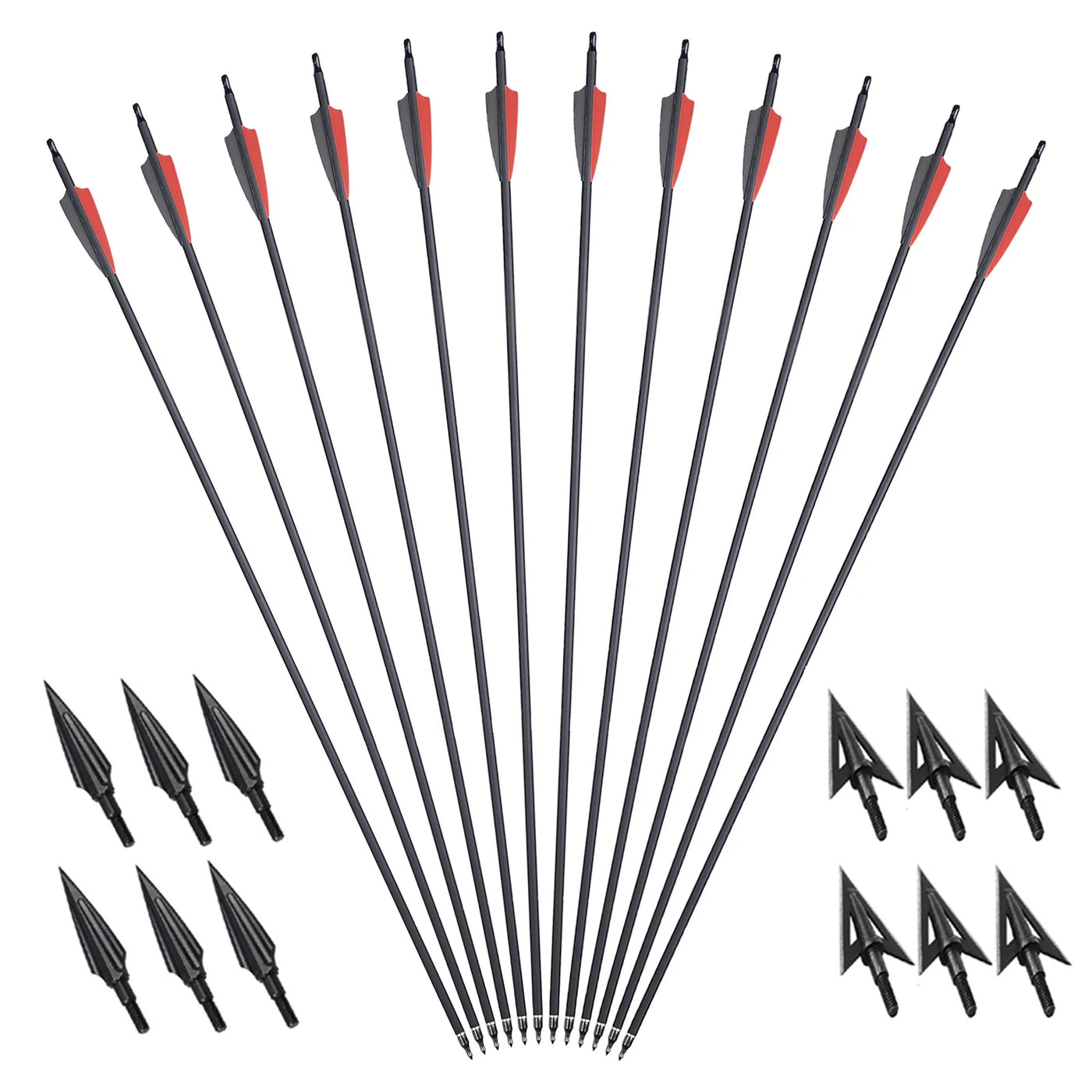 12pcs 31" Hunting Carbon Arrows 12pcs Broadheads Outdoor Archery