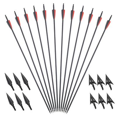 12pcs 31" Hunting Carbon Arrows 12pcs Broadheads Outdoor Archery