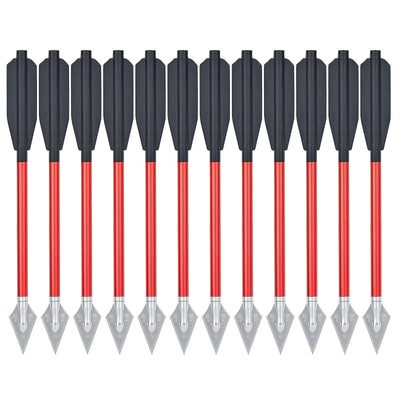12x 6.5" Aluminum Crossbow Bolts Arrows Replaceable Steel Tips Broadhead 50-80lbs Pistol Archery Hunting Golden/Red/Black Shafts Black Vanes