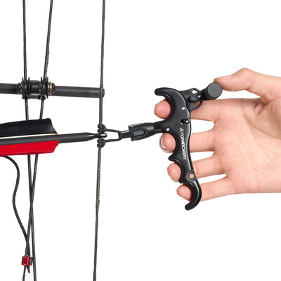 4 Finger Archery Compound Bow Release Aids 360 Degree Rotation Aluminum Alloy Thumb Trigger Grip