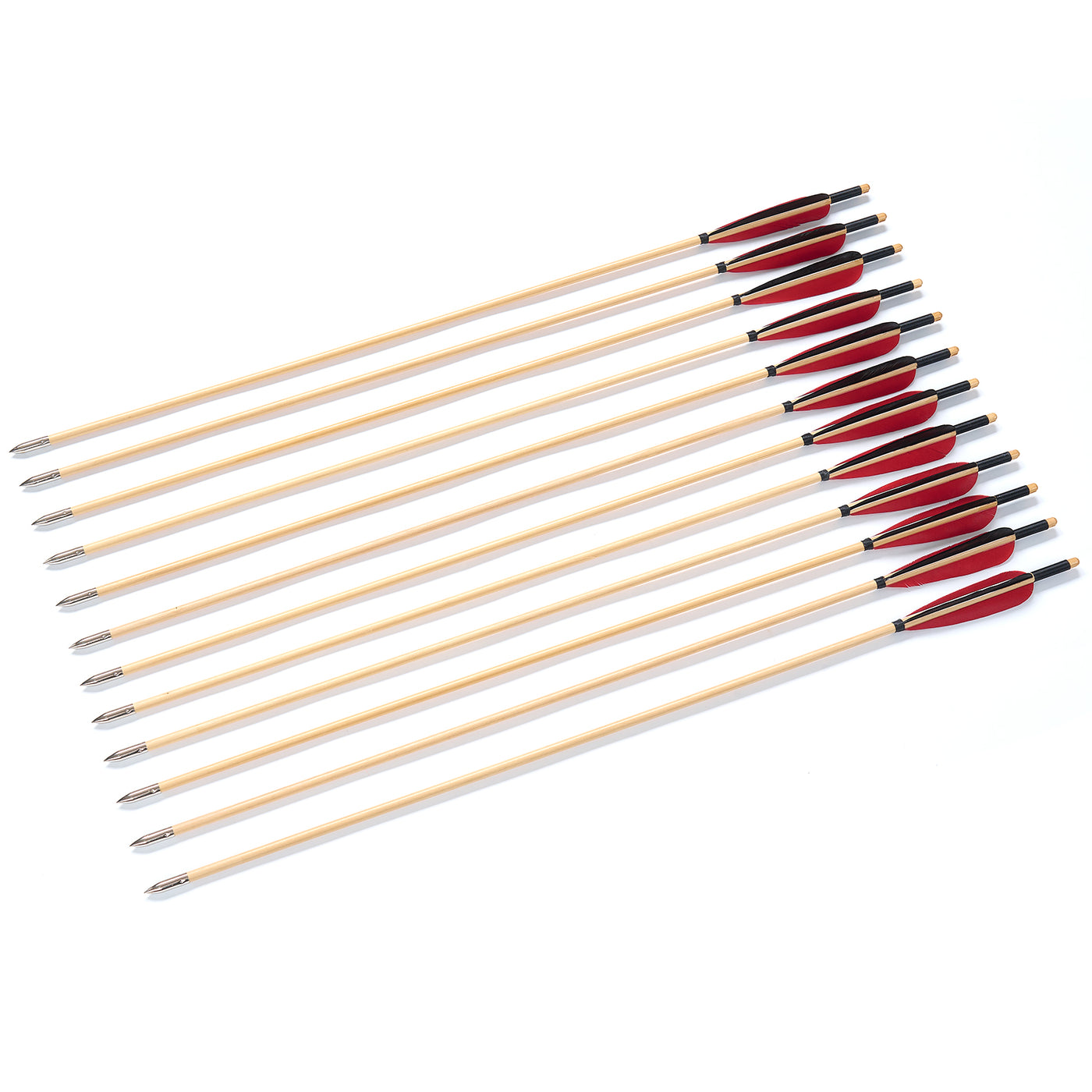 12x 32" OD 8mm Fletched Trad Archery Wooden Arrows 5in Black/Red Turkey Feather Target Field Points Handmade For Recurve Bow Longbow Practice Shooting