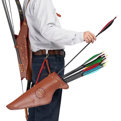 Traditional Archery Bow Arrows Bag Waist Quiver Brown PU Leather