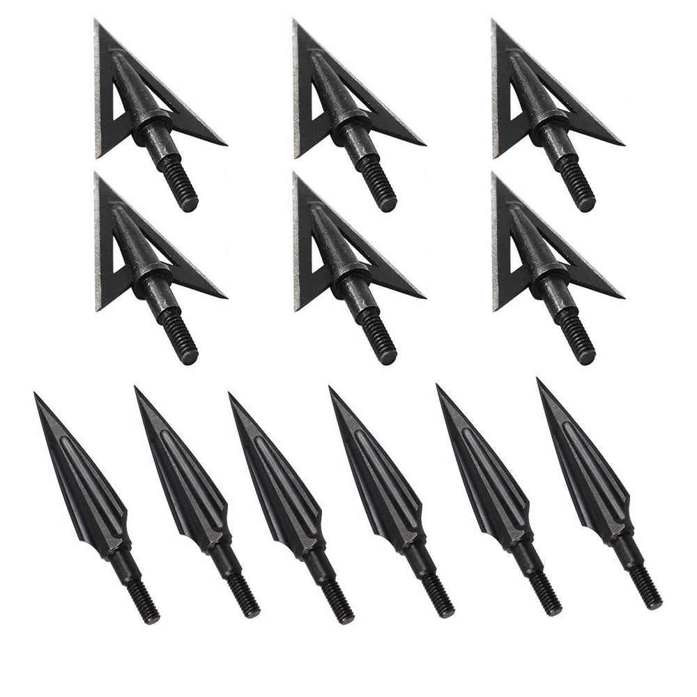 6X Screw-in 120-grain Carbon Steel Arrowhead Tips and 6x 100-grain 2-blade Broadheads for Archery Hunting