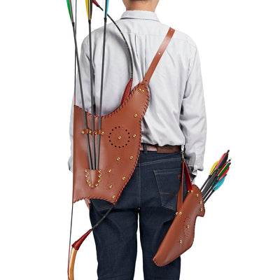 Traditional Archery Bow Arrows Bag Waist Quiver Brown PU Leather