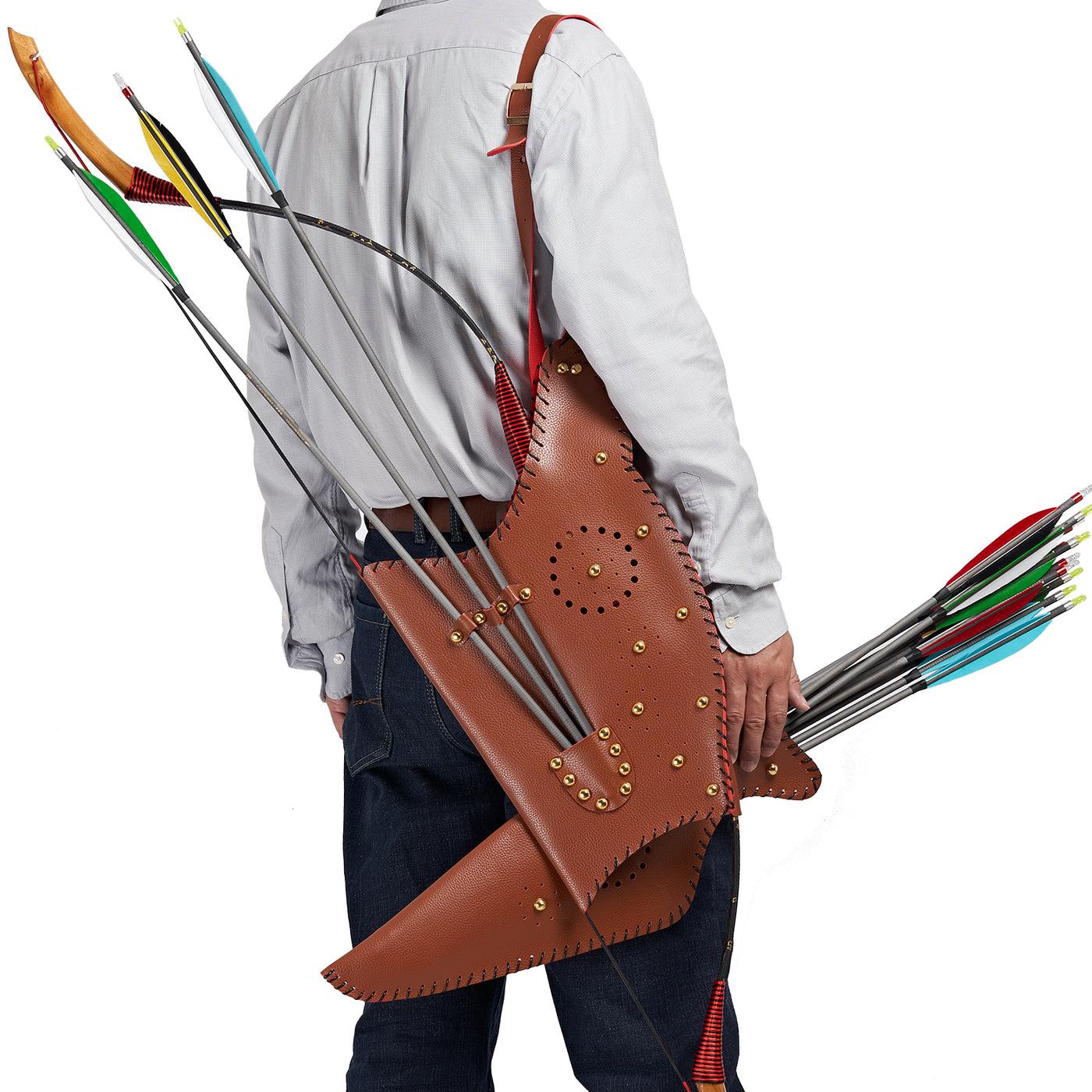 Traditional Archery Bow Arrows Bag Waist Quiver Brown PU Leather