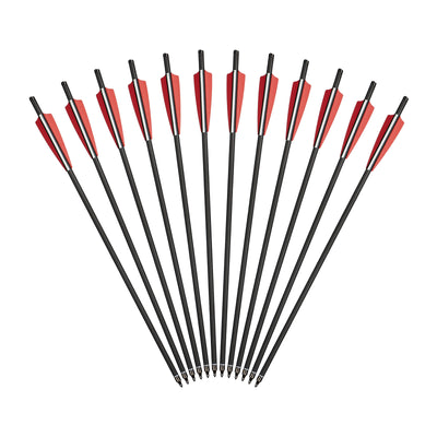 7.5" Carbon Crossbow Bolts With 100-Grain Broadheads – 350 Spine, Red Vanes (6-Pack)