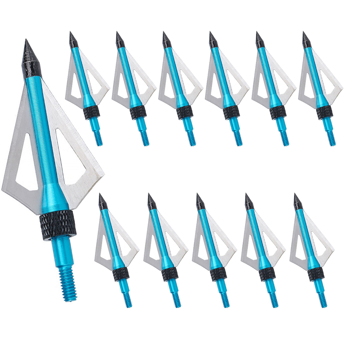 12x 100-grain Blue/Silver 3-blade Screw-In Broadheads for Archery Hunting