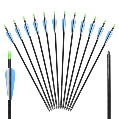 12x 32" OD 7.8mm Spine 500 Fletched Fiberglass Archery Arrows Replaceable Tips