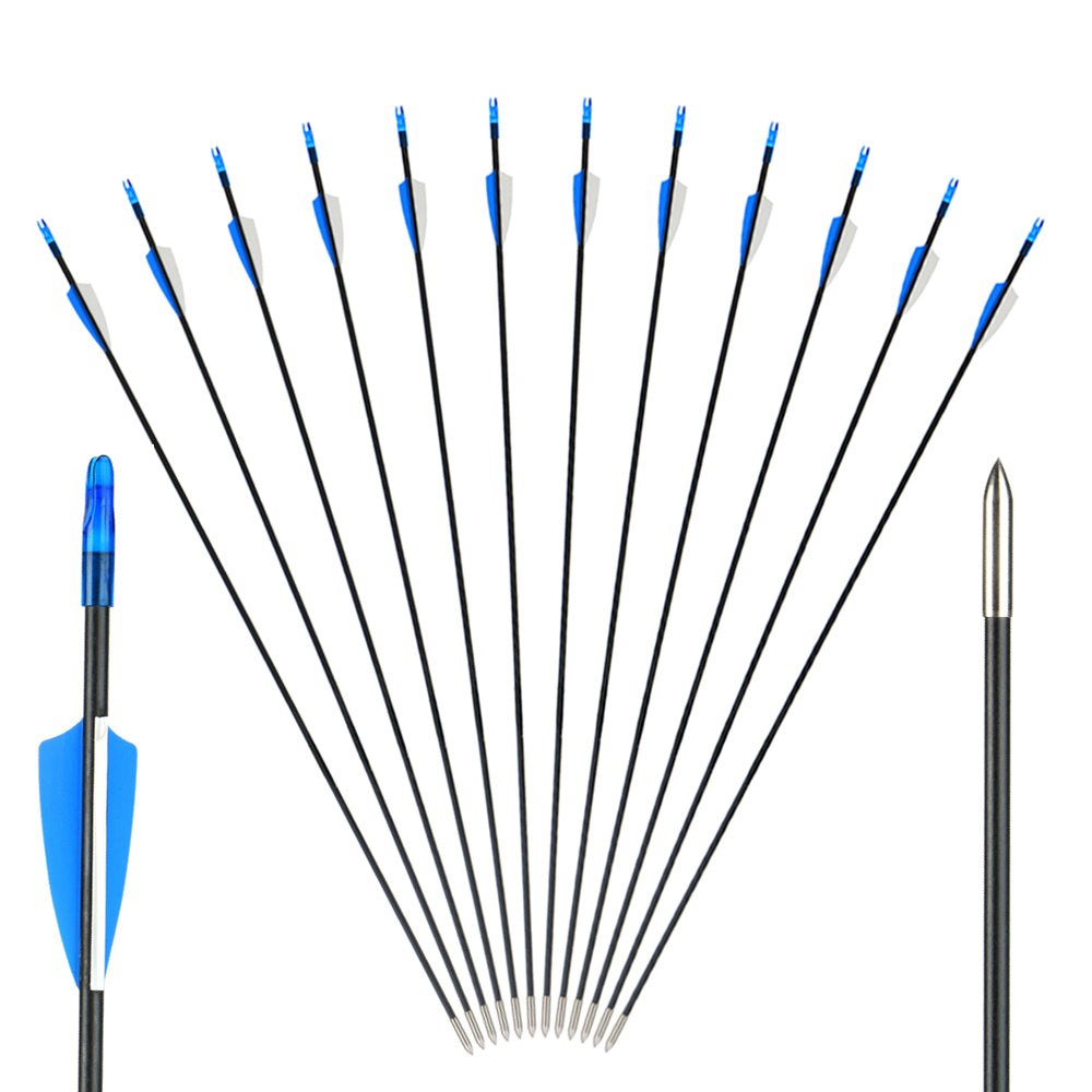 12x 31" Skinny Slim OD 6mm Spine 1000 Fiberglass Archery Arrows Blue Over Nocks Fixed Tips