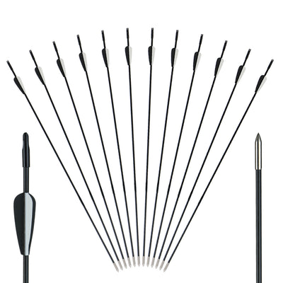 12x 31" Skinny Slim OD 6mm Spine 1000 Black Fiberglass Archery Arrows Fixed Tips Over Nocks