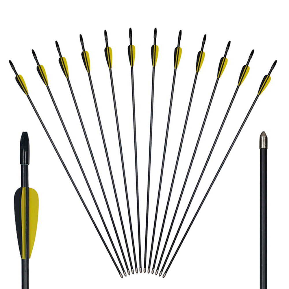 12x 28" OD 7mm Spine 700 Kids Fiberglass Archery Arrows Fixed Tips