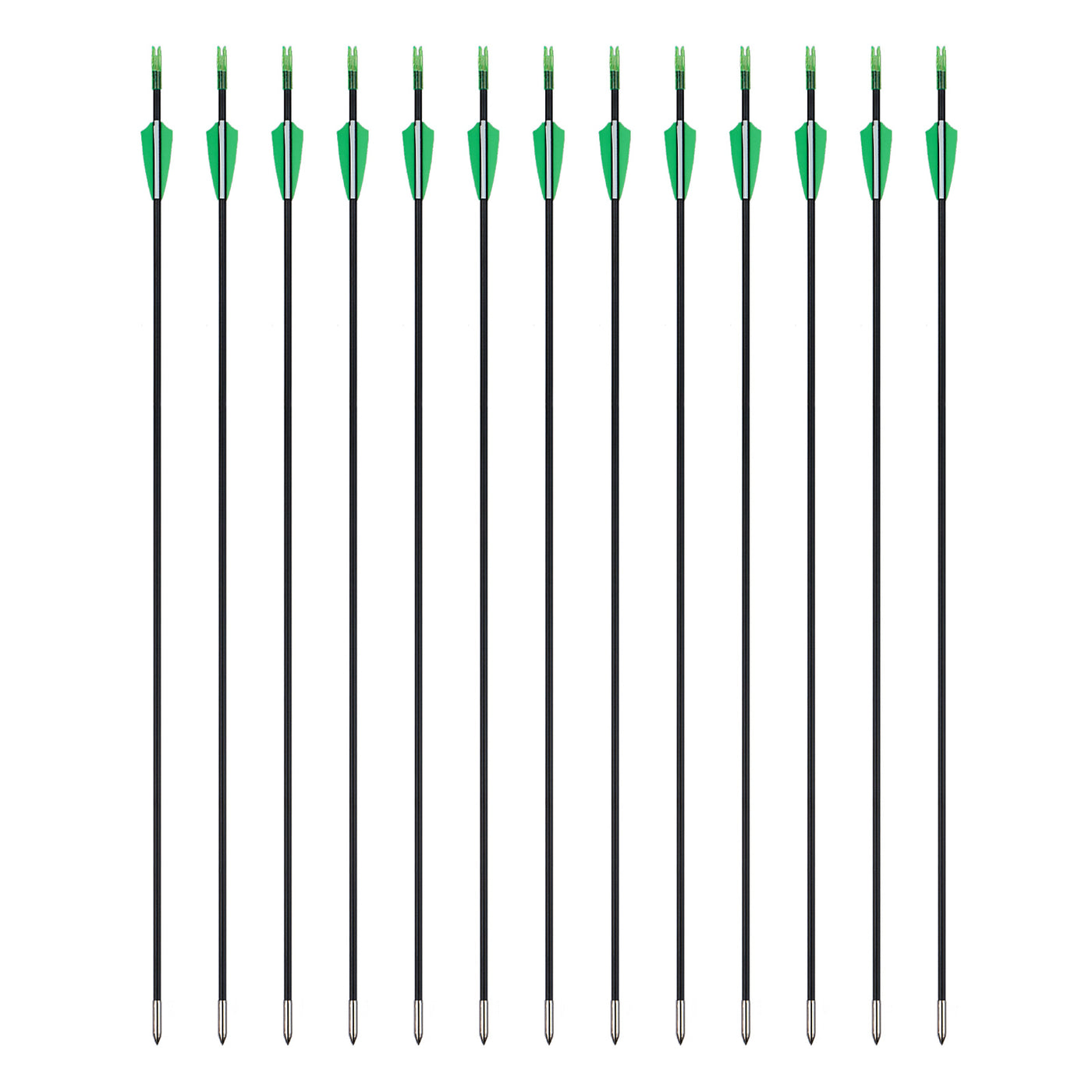 12x 31" Skinny Slim OD 6mm Spine 1000 Fiberglass Archery Arrows Green Over Nocks Fixed Tips for Compound Bow