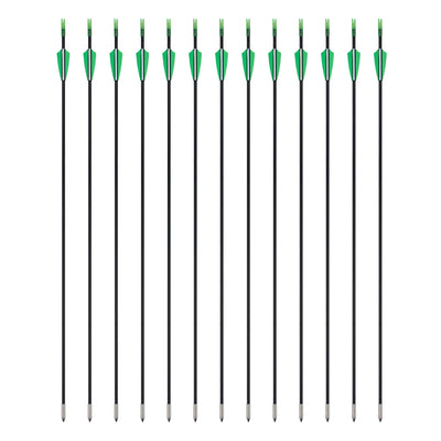 12x 31" Skinny Slim OD 6mm Spine 1000 Fiberglass Archery Arrows Green Over Nocks Fixed Tips for Compound Bow