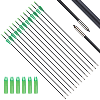 12x 31" Skinny Slim OD 6mm Spine 1000 Fiberglass Archery Arrows Green Over Nocks Fixed Tips for Compound Bow