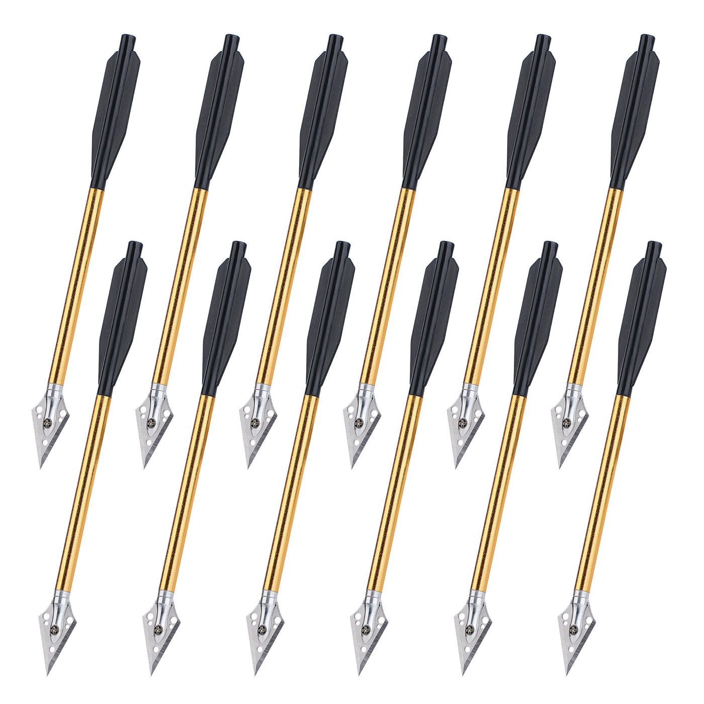 12x 6.5" Aluminum Crossbow Bolts Arrows Replaceable Steel Tips Broadhead 50-80lbs Pistol Archery Hunting Golden/Red/Black Shafts Black Vanes