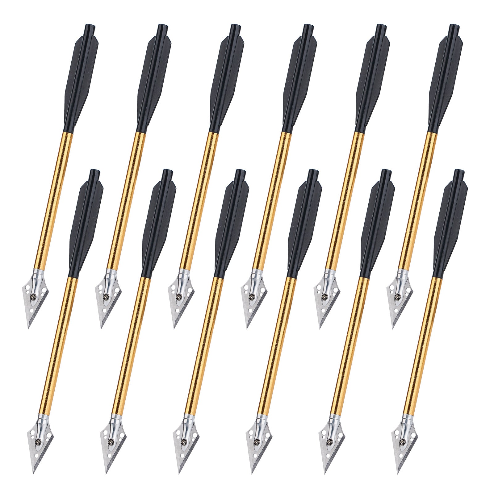 12x 6.5 Aluminum Crossbow Bolts Arrows Replaceable Steel Tips Broadhead 50-80lbs Pistol Archery Hunting Golden/Red/Black Shafts Black Vanes